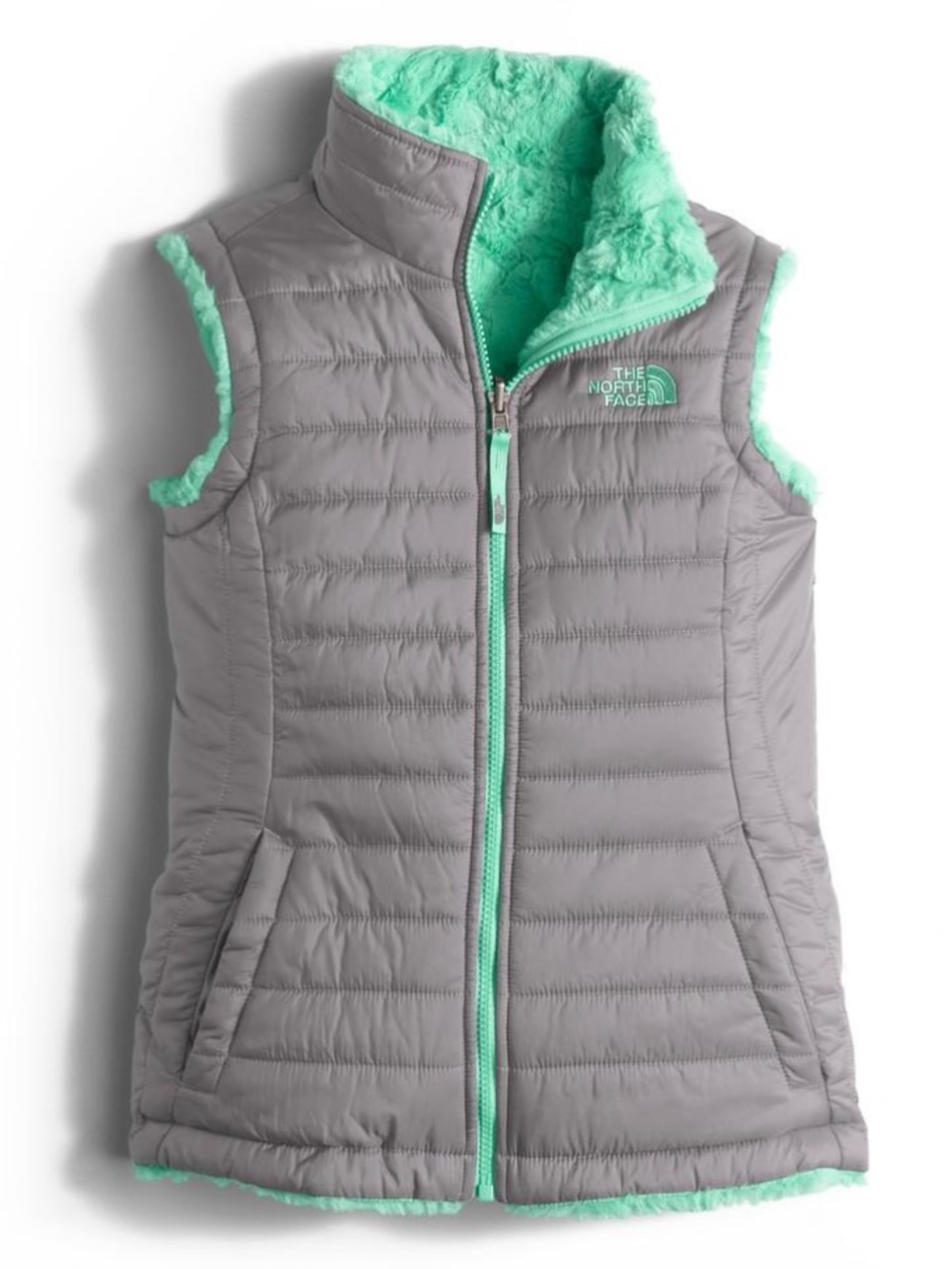 The North Face THE REVERSIBLE MOSSBUD SWIRL VEST In Gray Kids 14 16 Women’s S